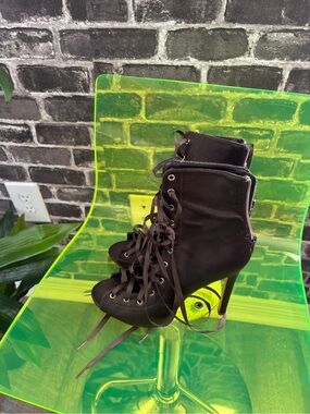 Lace-Up High Heel Ankle Booties in Black